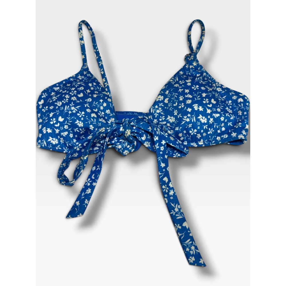 Hollister Small Blue White Ditsy Floral Tie Front Bikini Swim Top